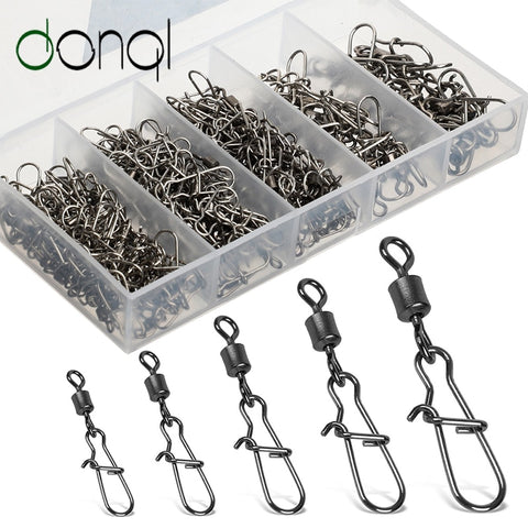 DONQL 100pcs / Set Rolling Swivel Enhanced Connector 4#-12#Interlock Snap Swivels Fishing Connector Fishing Gear Accessories