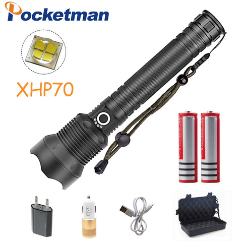 XHP70 Flashlight Rechargeable Flashlight 7000LM Tactical Torch defense flashligh zoom lamp For Camping hunting Powerful