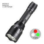 AloneFire C10 LED Tactical Hunting Flashlight Red Green White Rifle Gun Light+Press Remote Switch+20mm Rail Barrel Mount