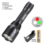 AloneFire C10 LED Tactical Hunting Flashlight Red Green White Rifle Gun Light+Press Remote Switch+20mm Rail Barrel Mount