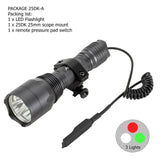 AloneFire C10 LED Tactical Hunting Flashlight Red Green White Rifle Gun Light+Press Remote Switch+20mm Rail Barrel Mount