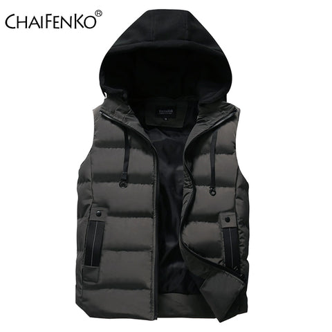 CHAIFENKO Men&#39;s Vest Jacket Winter Waterproof Warm Sleeveless Men Jacket Fashion Hooded Casual Vest Men Autumn Thicken Waistcoat