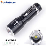 Powerful Zoomable XM-L T6 Flashlight 8000Lumens 5 Modes Waterproof Torch Tactical Flashlight Aluminum 18650 or AAA Battery